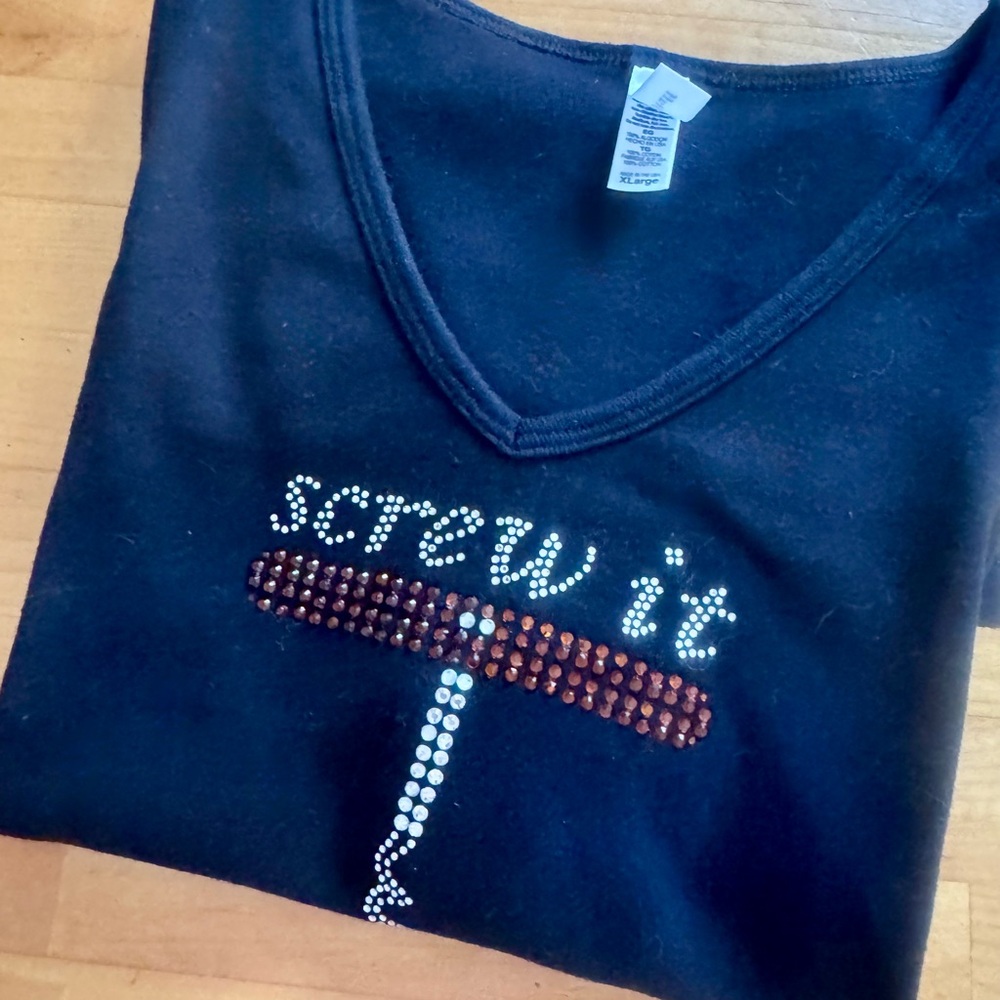 Screw It Wine T-Shirt Women’s XL Made in USA Black Graphic Tee